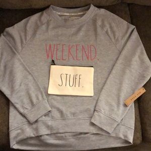 Rae Dunn long sleeve t shirt with Stuff zipper pouch